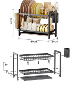 Сушилка для посуды металлическая настольная со сливом, (HH-039)