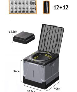 Портативный, складной туалет большой / полный комплект серо-черный (арт.HH-021B)